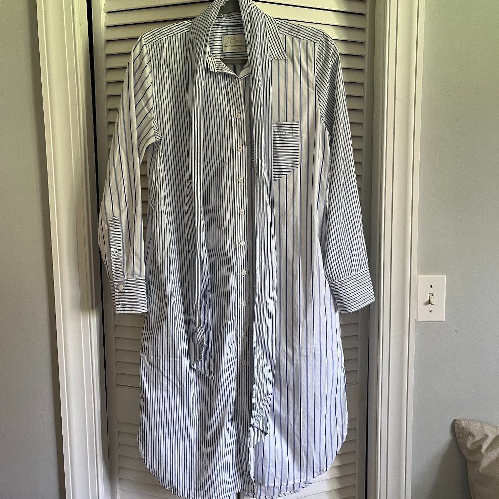 J. Crew Classic-fit cotton poplin shirtdress in mixed stripe Blue & White Size 2 - Picture 5 of 14